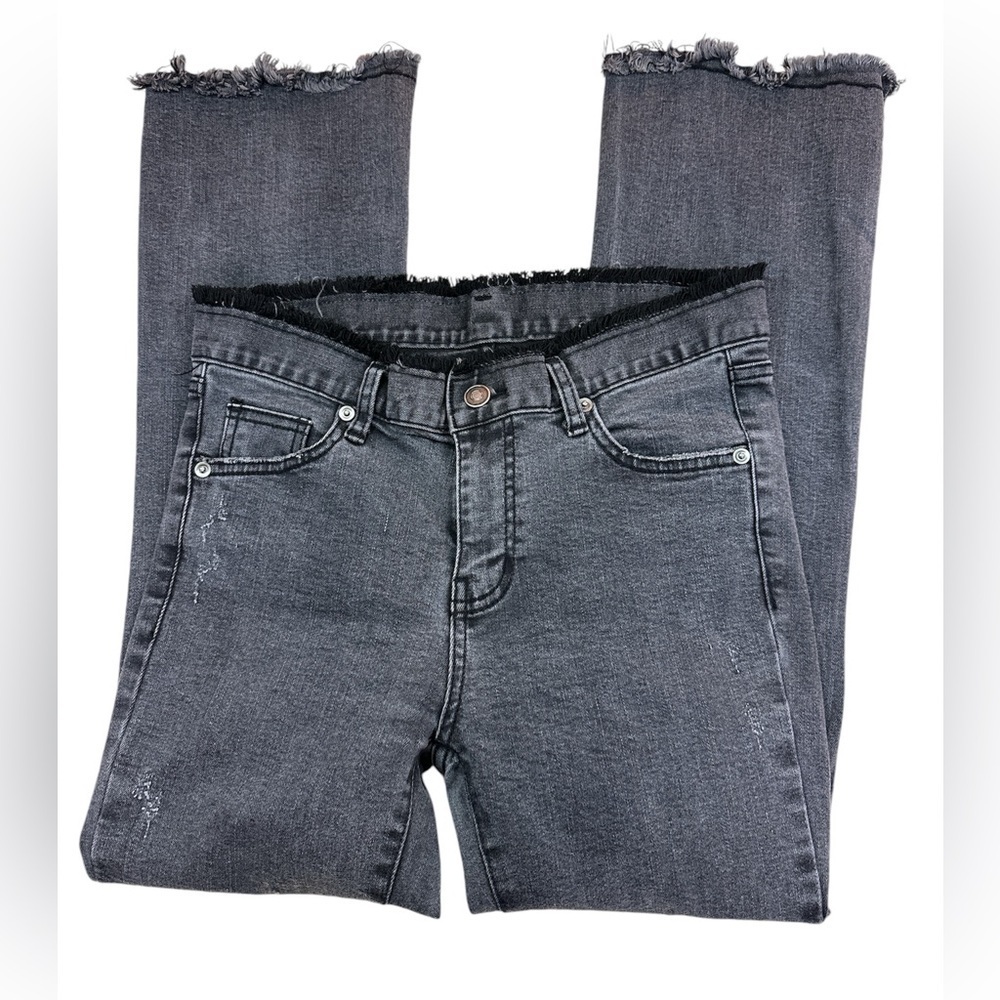 Style Lab Eyelash Waistband Raw Hem Bootcut Denim Jeans Medium